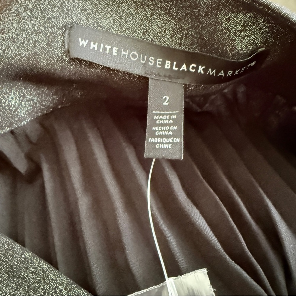 NWT White House Black Market Pleated Wrap Midi Skirt Metallic Black - Picture 6 of 7